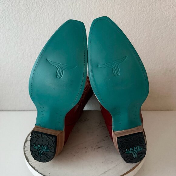 Lane LEXINGTON Womens Cowboy Boots 10 Red Western Cowgirl Mid Calf Pointed Toe - Picture 8 of 11